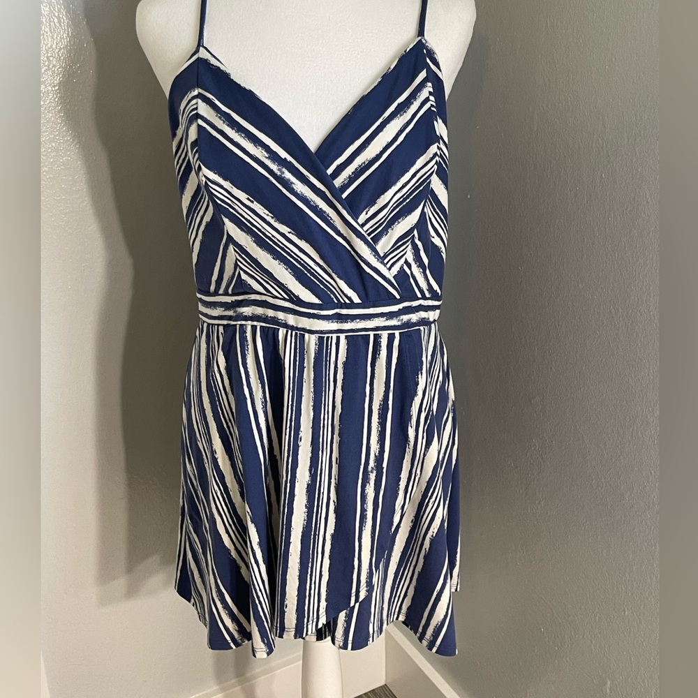 BCX Blue and White Fitted Jumper Spaghetti Straps Size XL